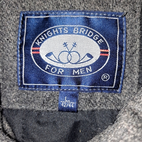 KNIGHTS BRIDGE Dark Grey Wool Full Zip Long Sleeve Coat Size Large - Picture 9 of 14